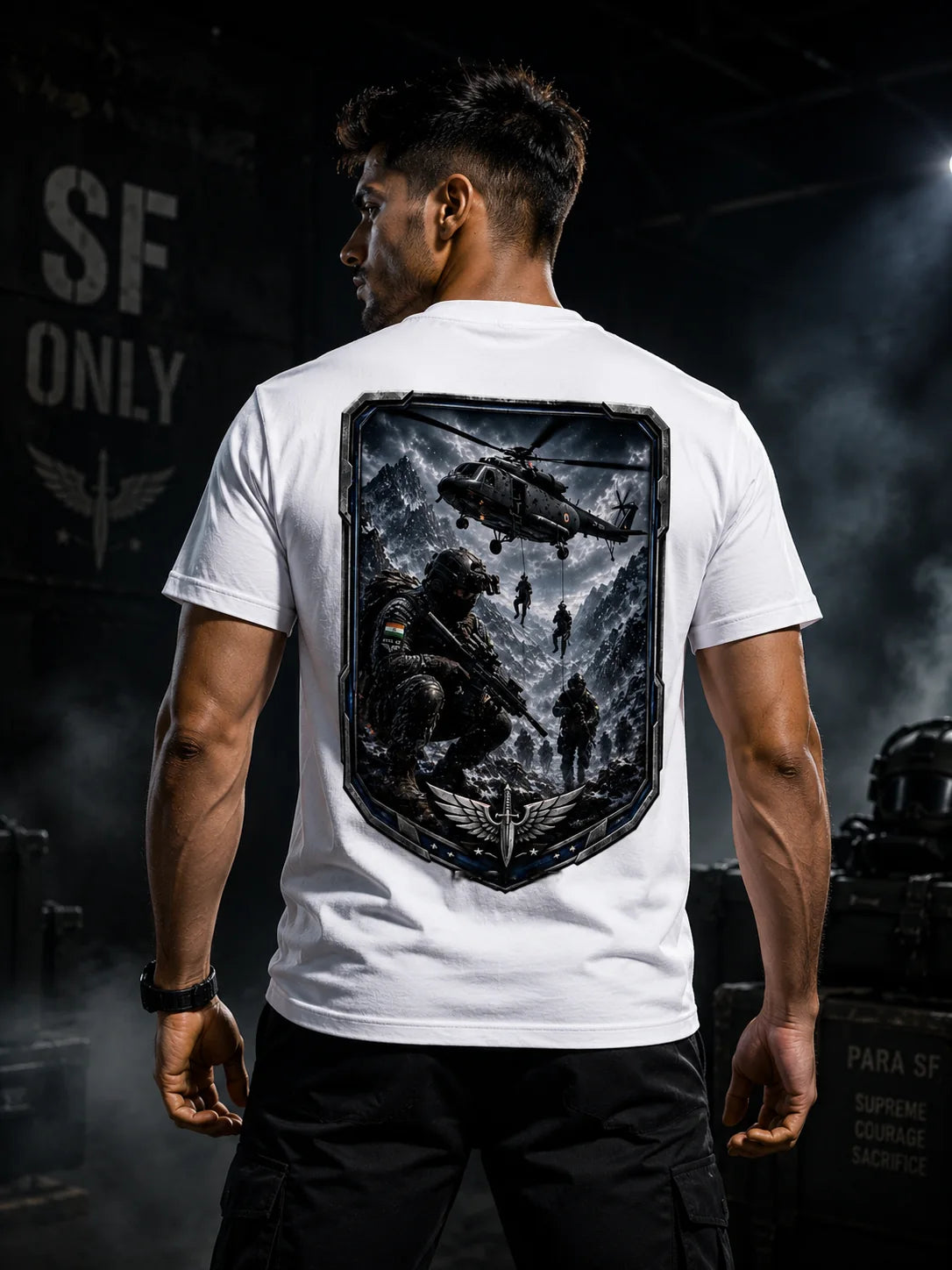 Para SF "Supreme Courage Sacrifice"  Stretch White T-Shirt | Indian Special Forces