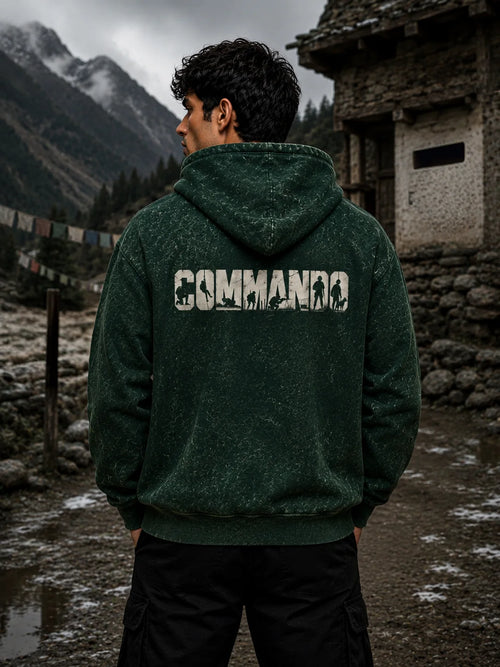 Commando Acid Wash Hoodie – Oversized Dagger Print Hoodie
