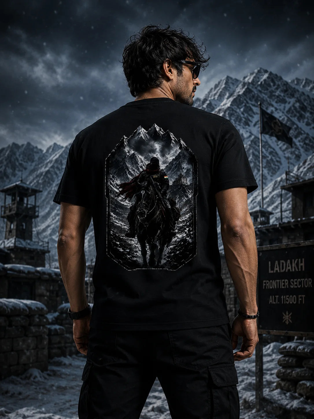 Ladakh Scouts "Special Frontier Force"  Stretch Black T-Shirt | Snow Warriors of India