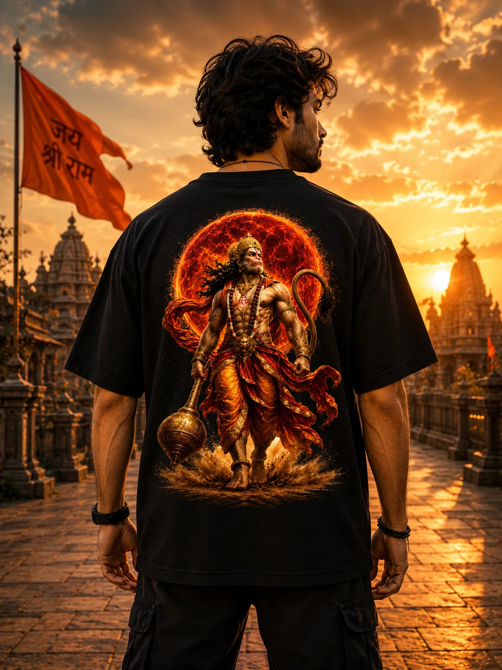 Hanuman Rakshak Oversized Black T-Shirt