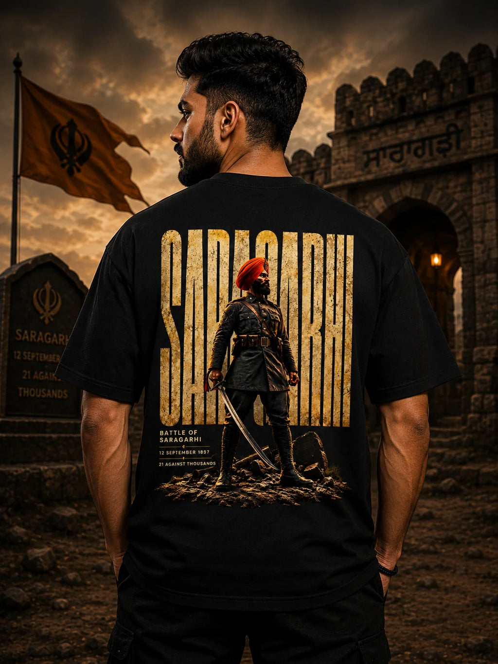 Battle of Saragarhi Black Oversized T-Shirt