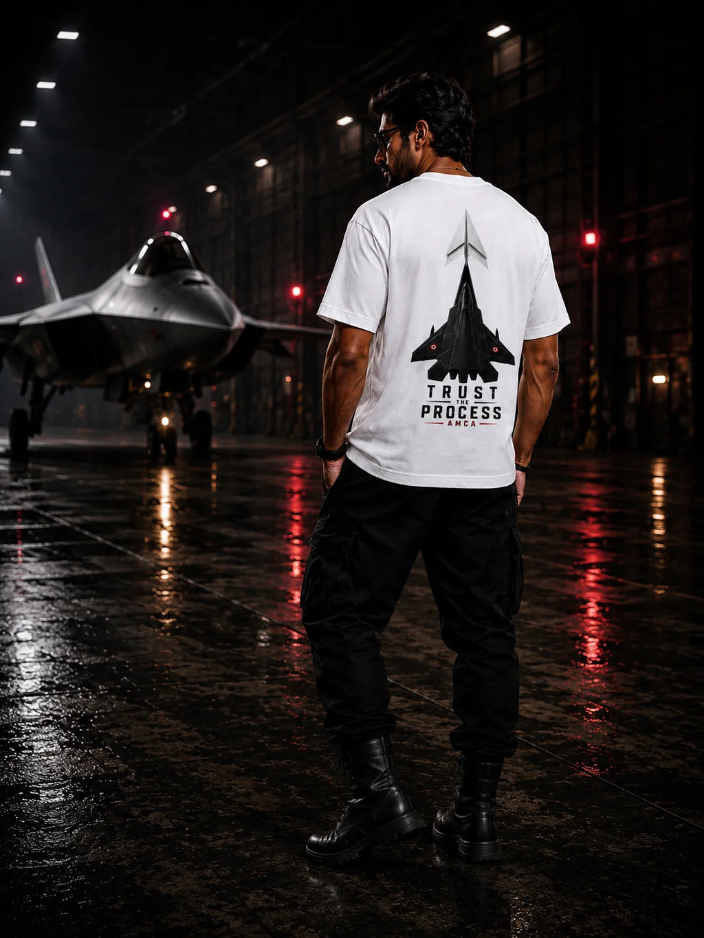 AMCA Oversized T-Shirt | Trust The Process Fighter Jet Tee