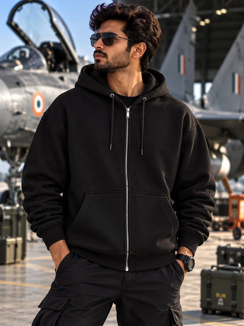 Black MiG-29 Graphic Zip-Up Hoodie