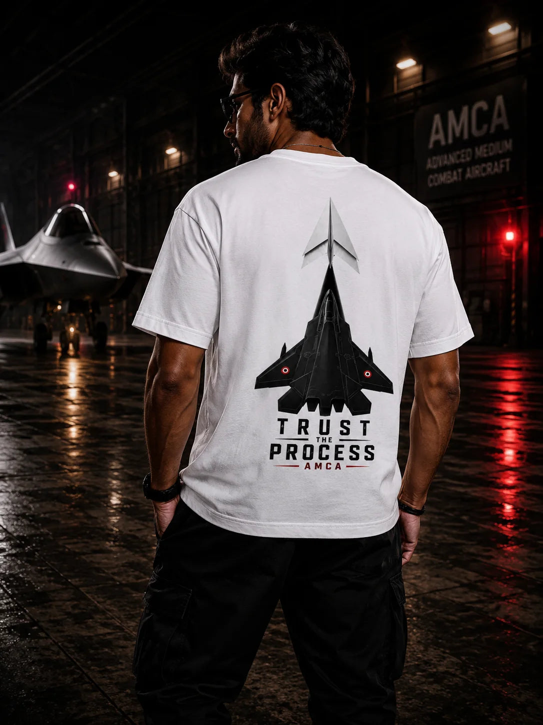 AMCA Oversized T-Shirt | Trust The Process Fighter Jet Tee