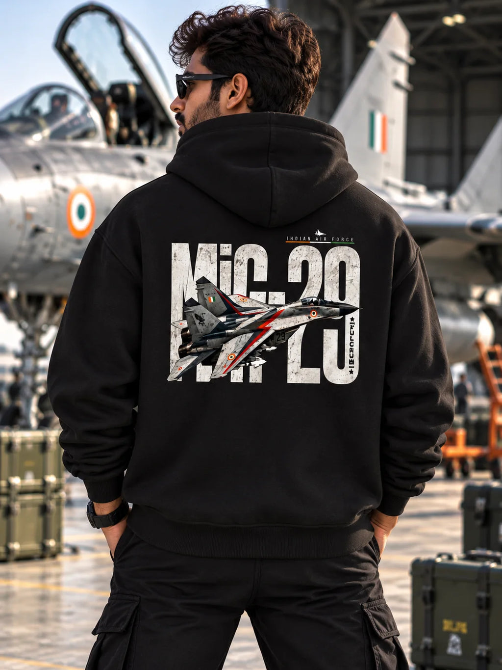 Black MiG-29 Graphic Zip-Up Hoodie