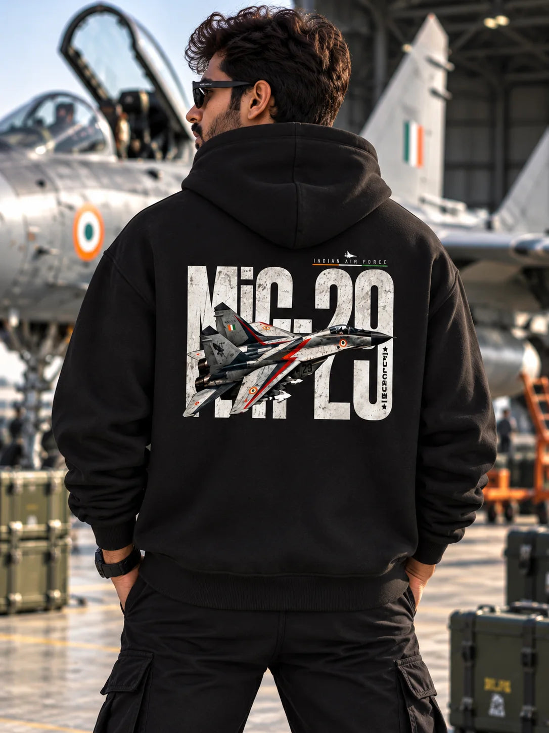 Black MiG-29 Graphic Zip-Up Hoodie