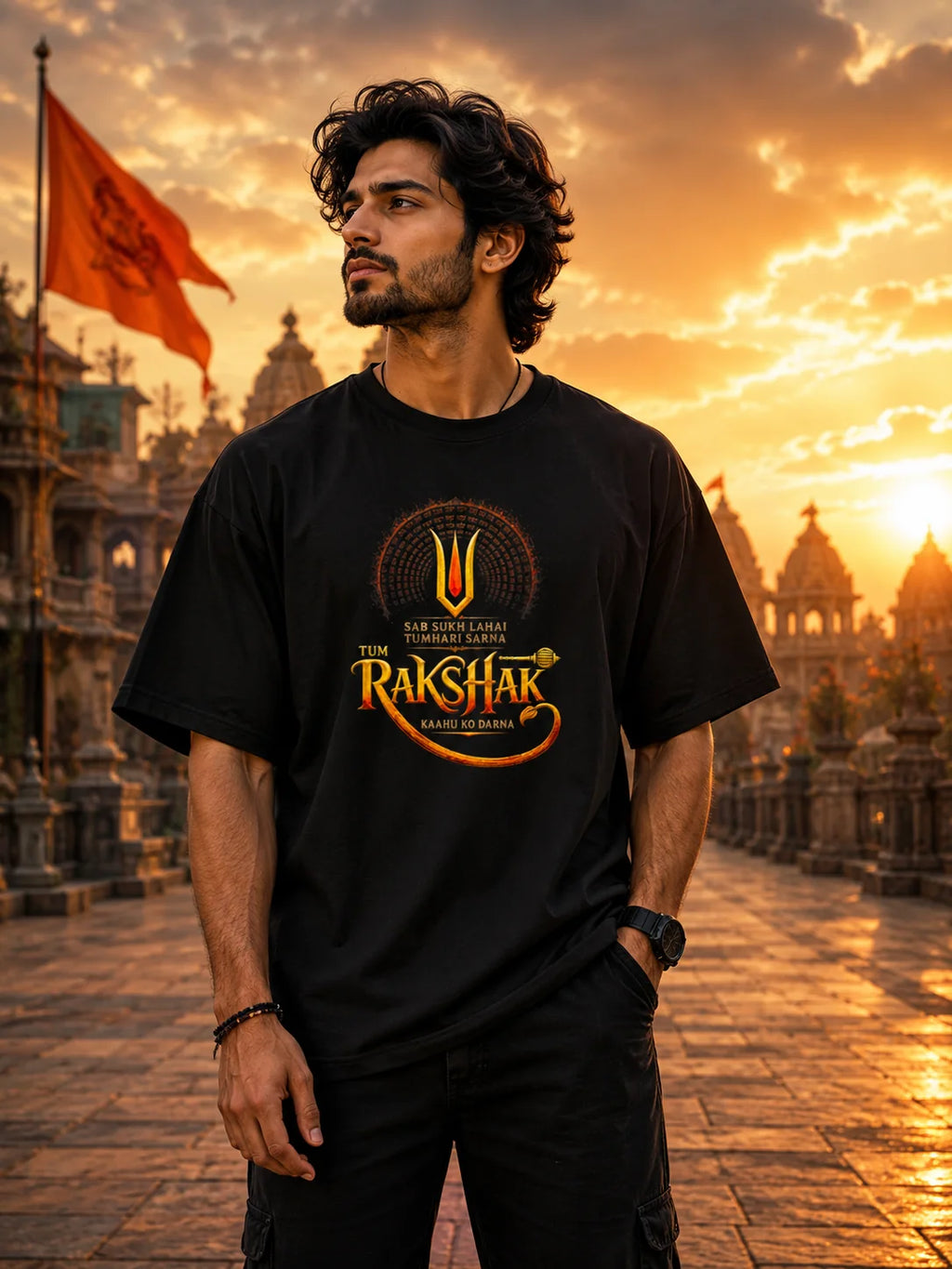 Hanuman Rakshak Oversized Black T-Shirt