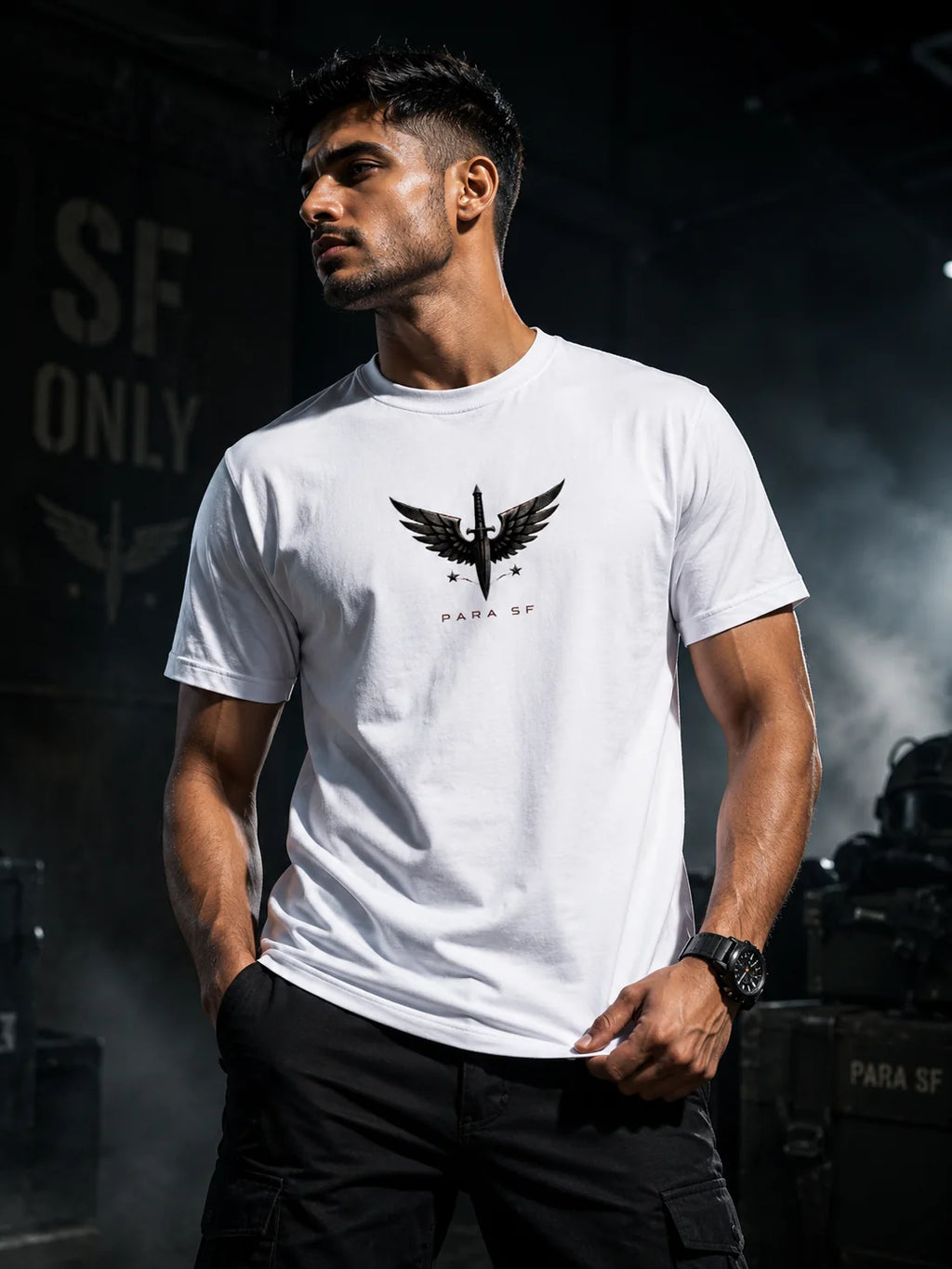 Para SF "Supreme Courage Sacrifice"  Stretch White T-Shirt | Indian Special Forces