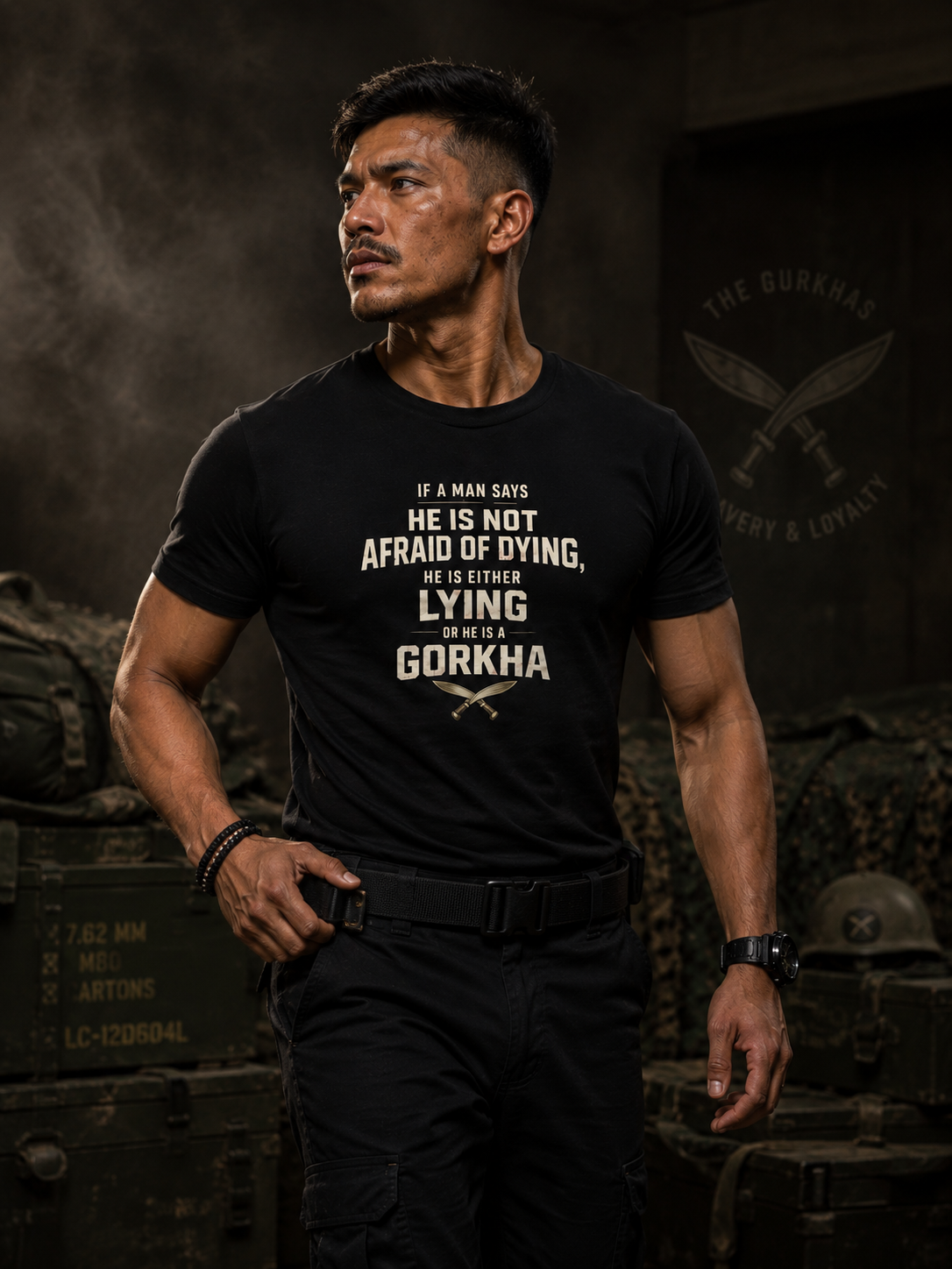 Gorkha "Fearless By Choice, Brothers By Blood"  Stretch Black T-Shirt