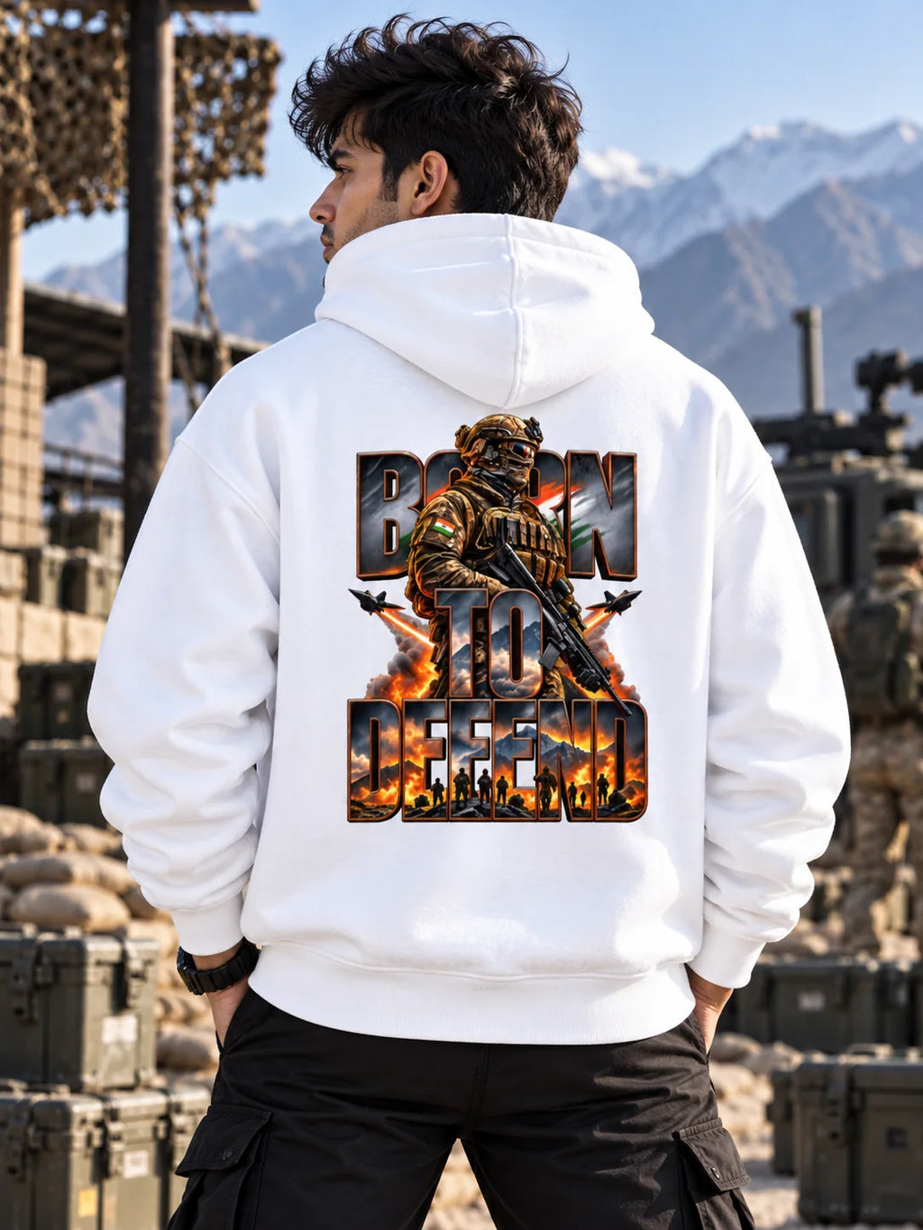 Born to Defend Soldier Graphic Zip-Up Hoodie