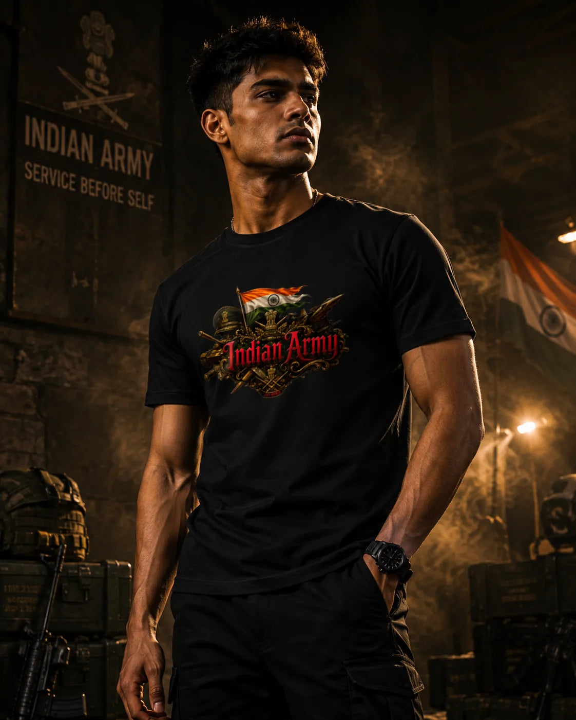 Indian Army T-Shirt | Service Before Self | Jai Hind Patriotic Graphic Tee