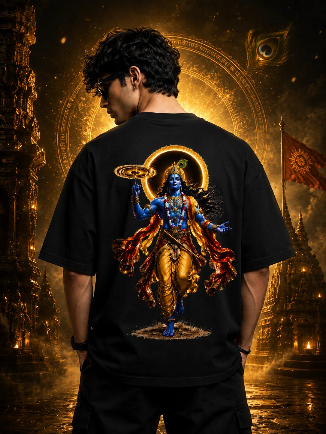Krishna Oversized T-Shirt | Never Give Up | Black