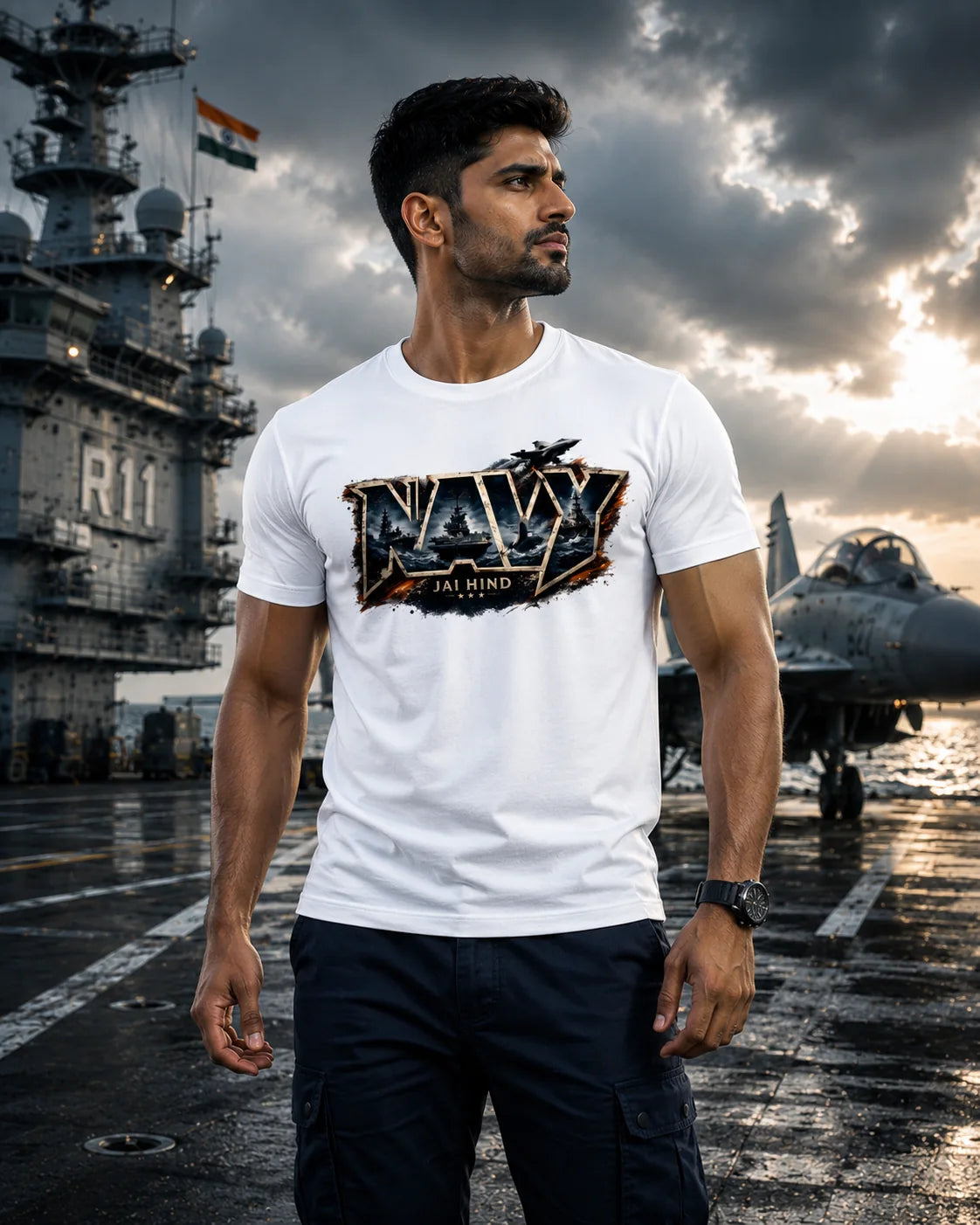 Indian Navy T-Shirt | Jai Hind | Warship Submarine Fighter Jet Graphic Tee