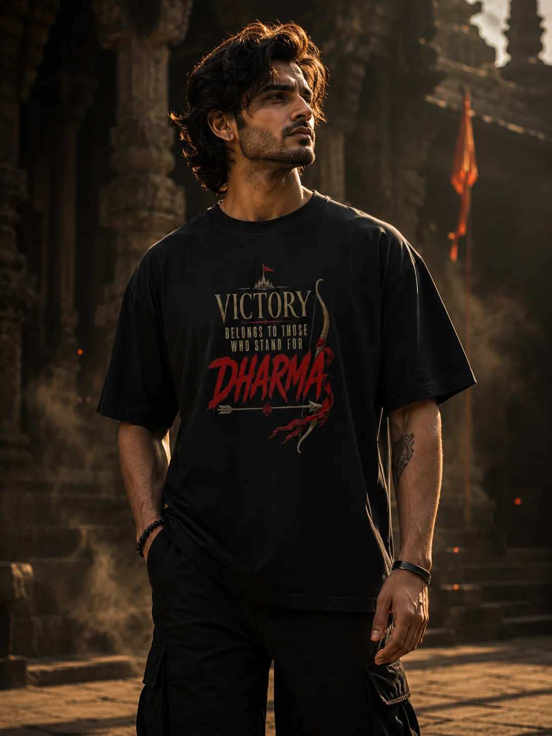 Shree Ram Oversized T-Shirt | Lord Ram Print | Black