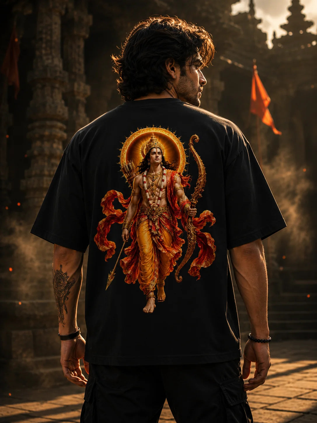 Shree Ram Oversized T-Shirt | Lord Ram Print | Black
