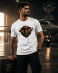 Sky Pirates T-Shirt | Skull Wing Badge Military Graphic Tee | Bold Dark Design